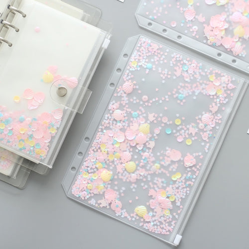 2pcs/set Transparent PVC Storage Card Holder with 6 Hole Zipper document Bag for A5 A6 Pouch Diary Planner Accessories
