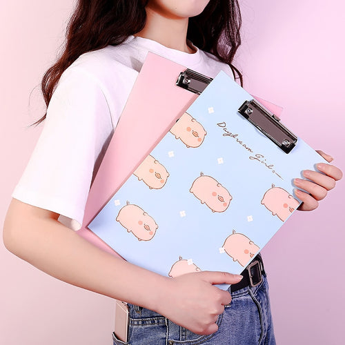 31x21.9cm A4 Clipboard Writing Pad File Folders Cartoon Animal Kawaii Pig Document Holder School Office Stationery Supply