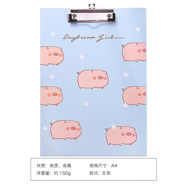 31x21.9cm A4 Clipboard Writing Pad File Folders Cartoon Animal Kawaii Pig Document Holder School Office Stationery Supply